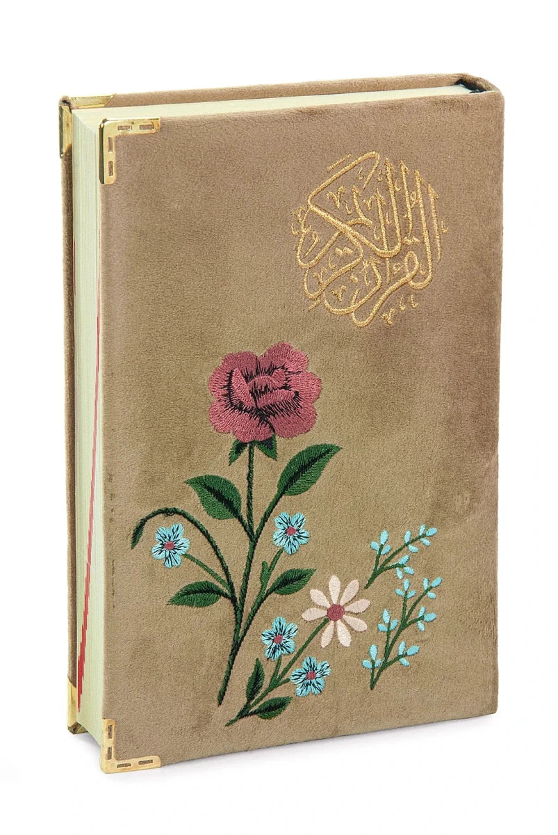 Embroidered Velvet Quran with Floral Rose Design – Medium Size Arabic Quran - ihvan