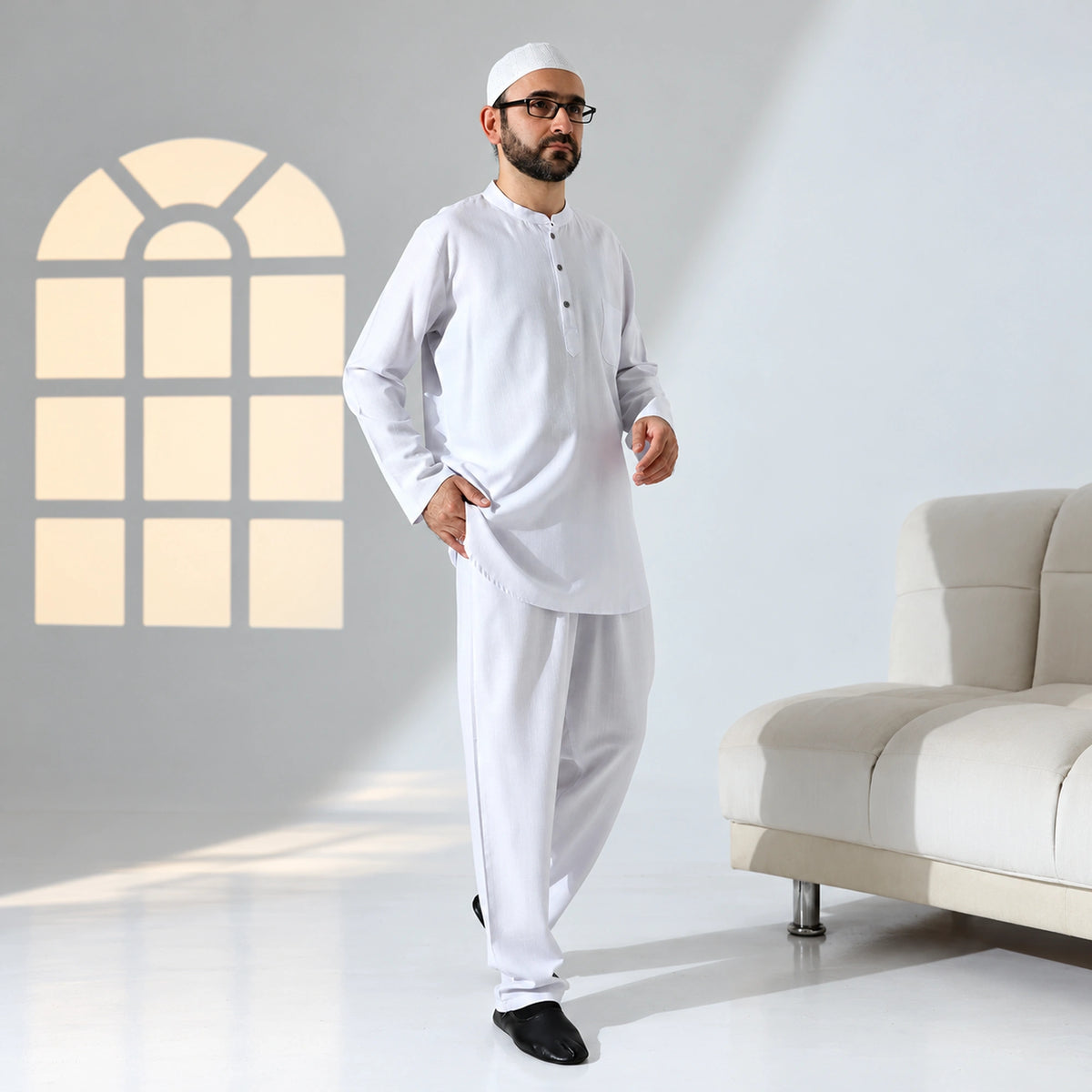 Men’s Hajj & Umrah Linen Shirt and Trousers Set – Mandarin Collar