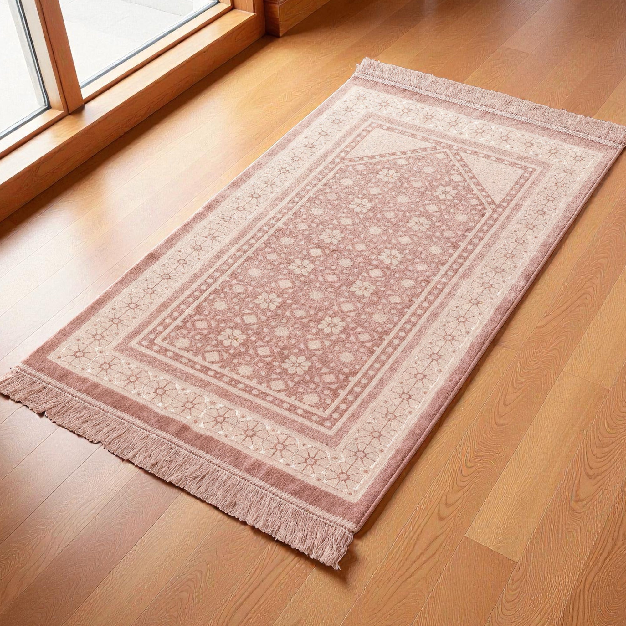 Premium Thick and Velvet Pearl Prayer Mat Islamic for Islamic Gifts Cream