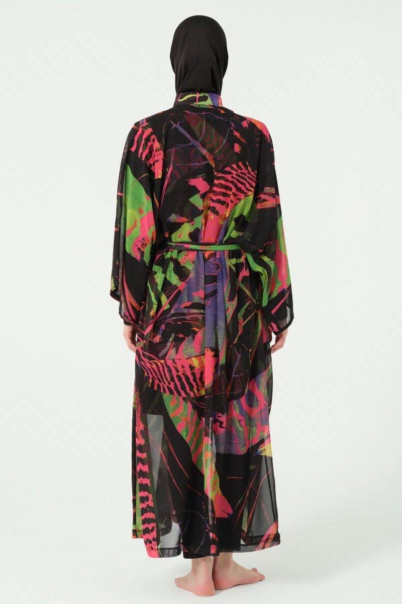 Fauna Full Length Chiffon Pareo with Belt 7162 - 25 Black - ihvan