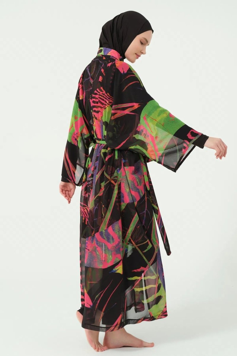 Fauna Full Length Chiffon Pareo with Belt 7162 - 25 Black - ihvan