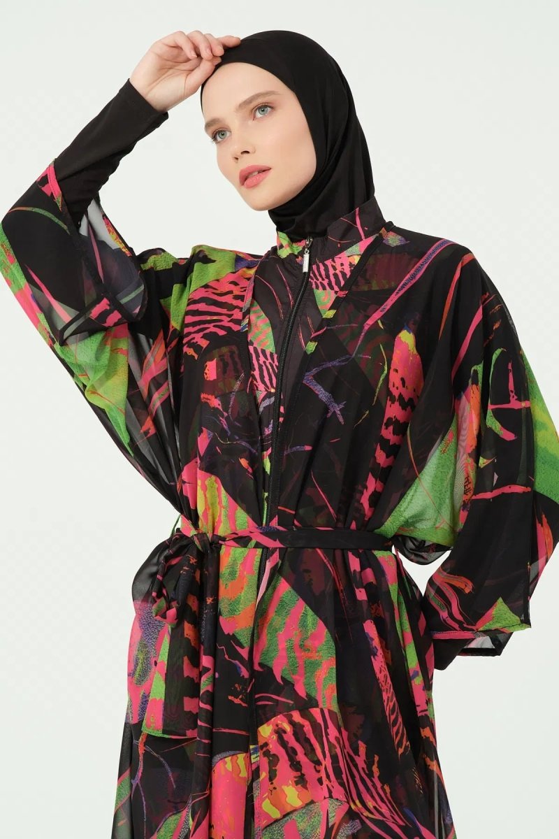 Fauna Full Length Chiffon Pareo with Belt 7162 - 25 Black - ihvan
