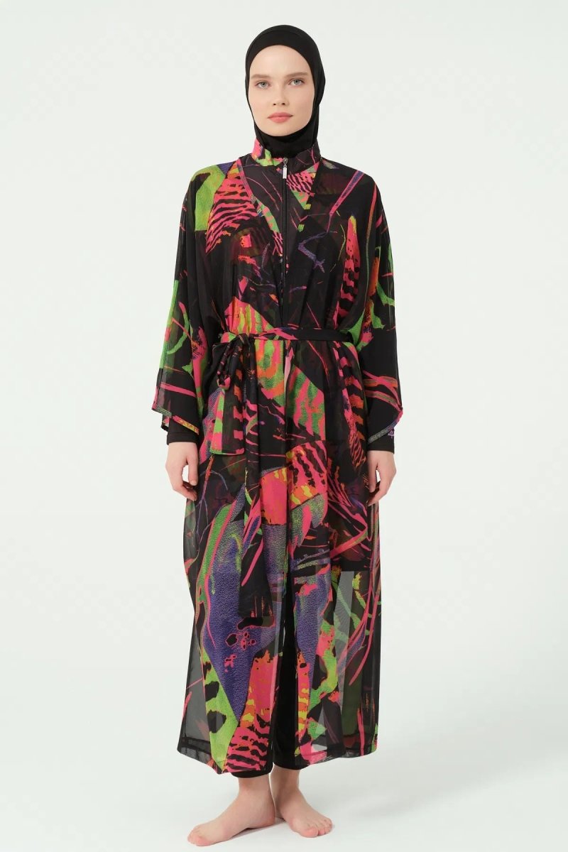 Fauna Full Length Chiffon Pareo with Belt 7162 - 25 Black - ihvan