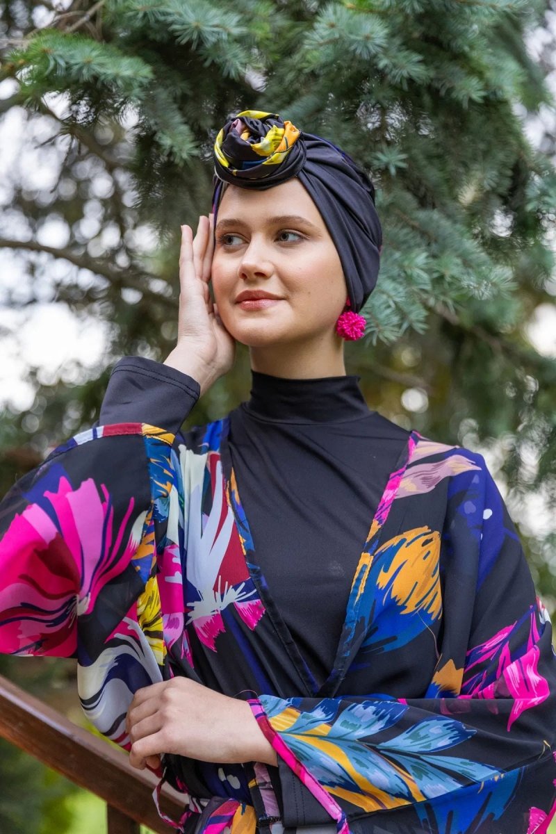 Floria Full Length Chiffon Pareo with Belt 7175 - 25 Black - ihvan