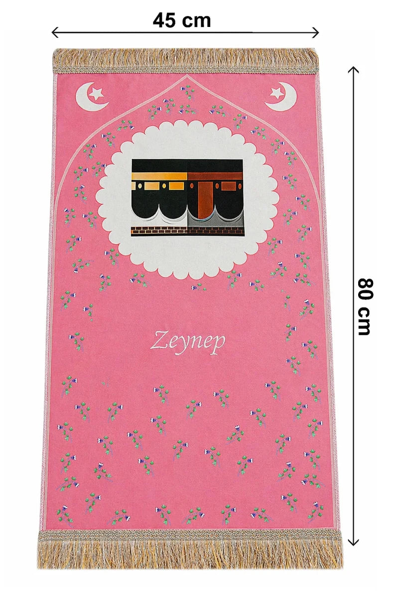 Girls’ Islamic Prayer Set with Personalized Kaaba Prayer Mat, Quran, Tasbih & Carry Bag - ihvan