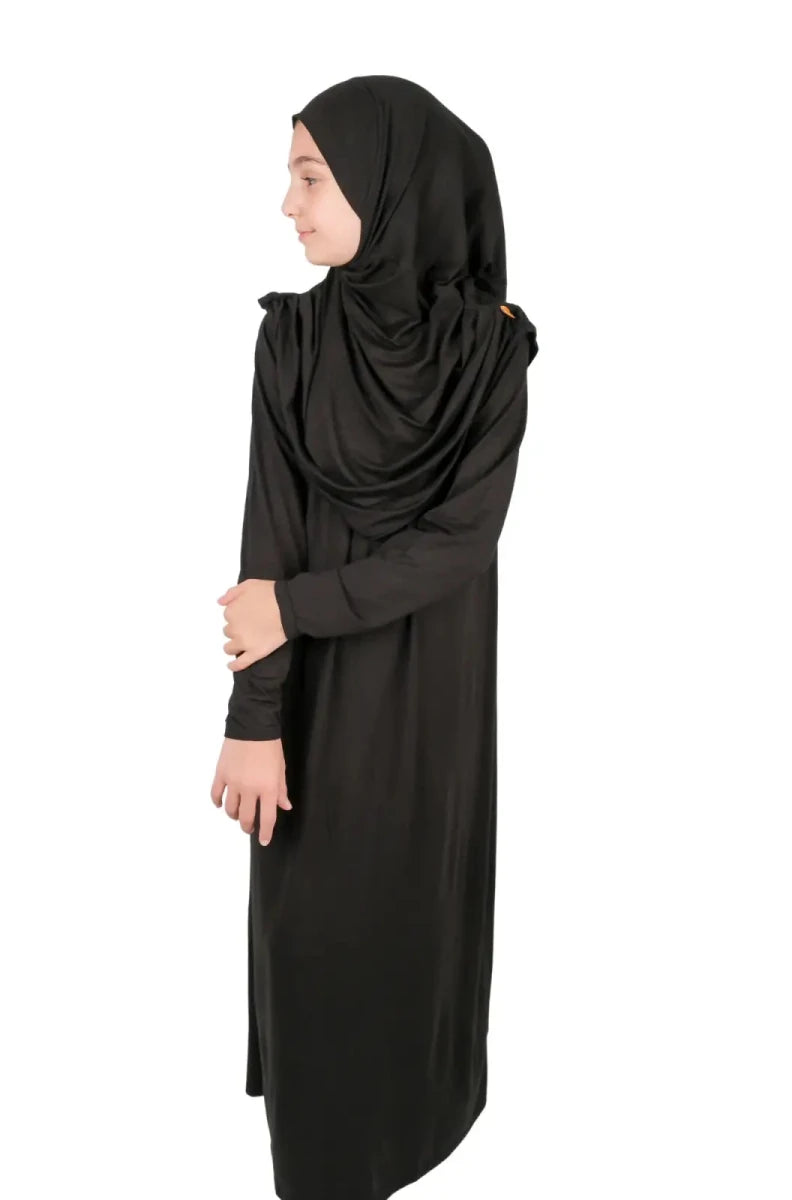 Girls’ One-Piece Prayer Dress with Attached Hijab – Age 8–12 - ihvan