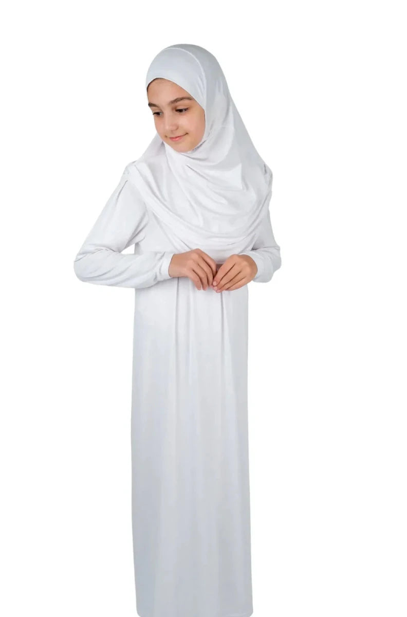 Girls’ One-Piece Prayer Dress with Attached Hijab – Age 8–12 - ihvan