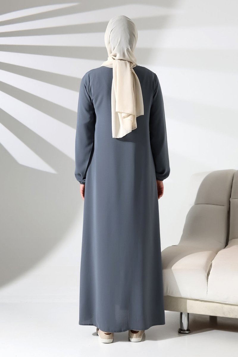 Gray Plain Hidden Zipper Abaya for Hajj and Umrah - ihvan