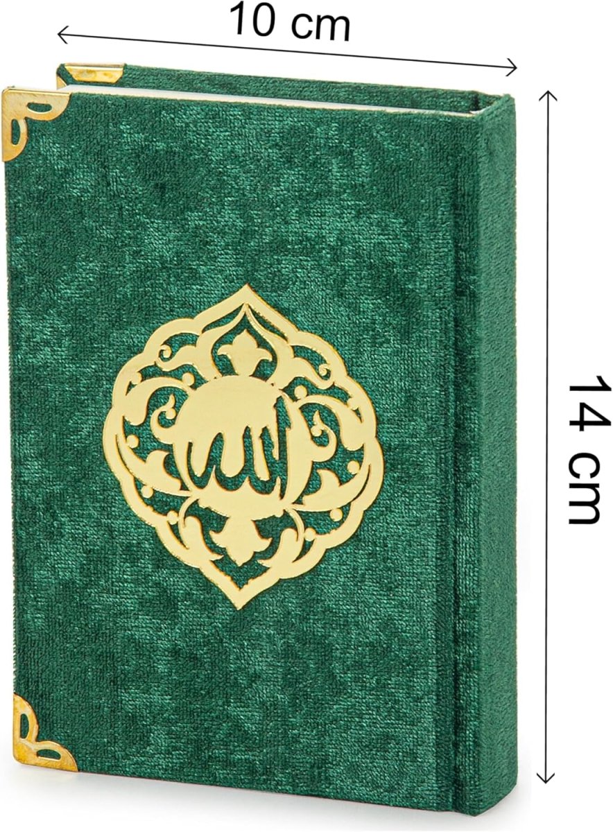 Green Holy Quran Gift Set | Pocket - Size Velvet Qu'ran, Tasbih & Asma ul Husna Box | Islamic Prayer Gift for Ramadan & Eid - ihvan