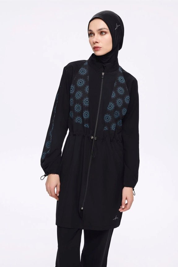 Haşema Anatolia Collection Patterned Stretch Woven 6-Piece Full-Covered Burkini Set 5023-25 Black - ihvan
