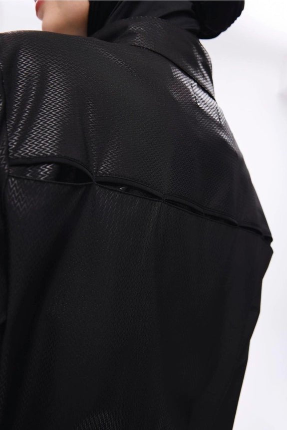 Haşema Belt & Buckle Detailed Textured Quick-Drying Fabric Black 5-Piece Full-Covered Burkini Set 5027 Black - ihvan