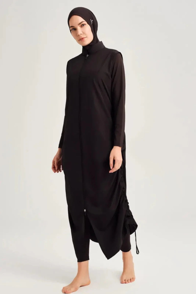 Haşema Full-Length Sleeveless Overdress 4-Piece Full-Covered Burkini Set H-6021-39 Black - ihvan