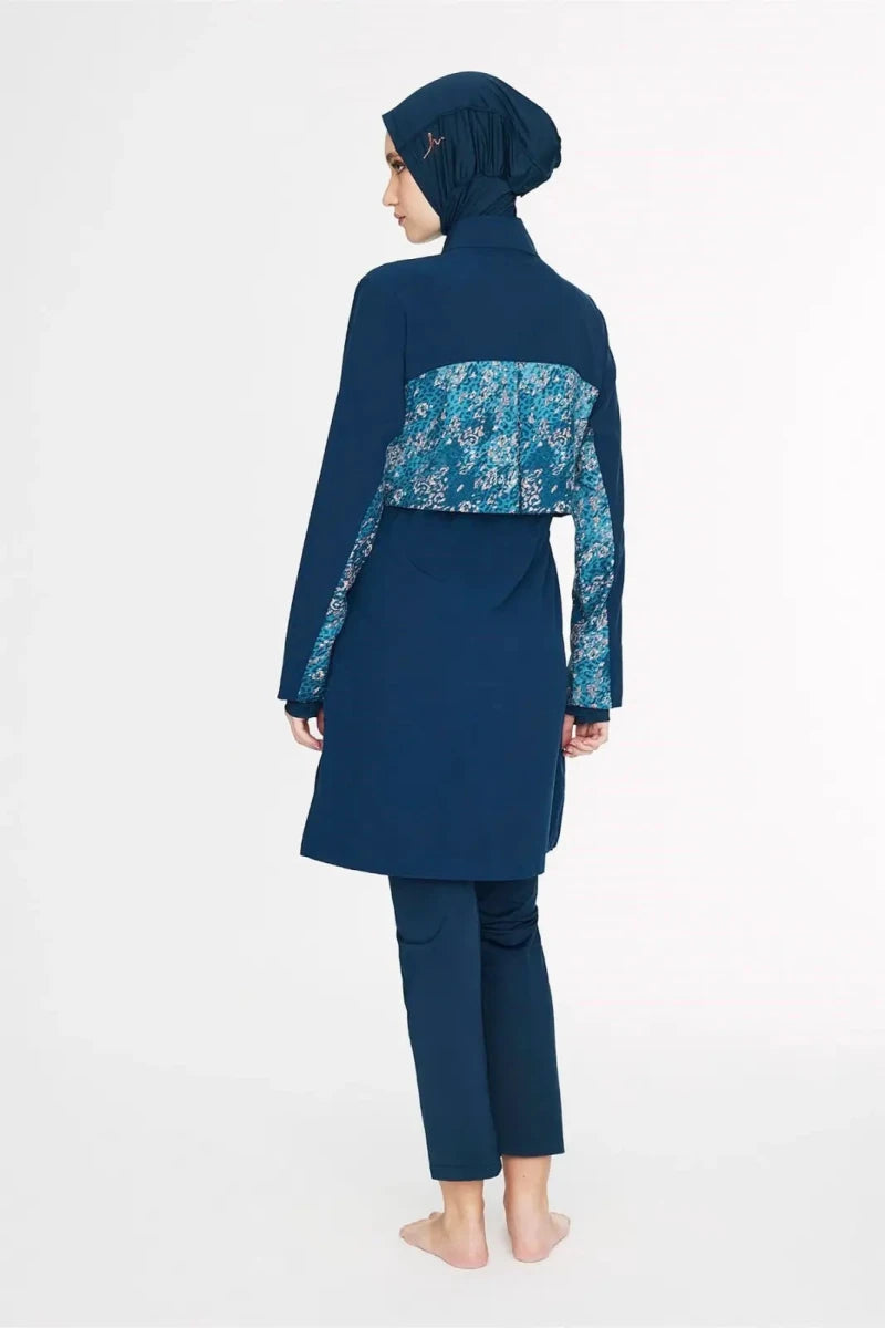 Haşema Oasis Collection Underarm Patterned 5-Piece Full-Covered Burkini Set 5089 Petrol Blue - ihvan