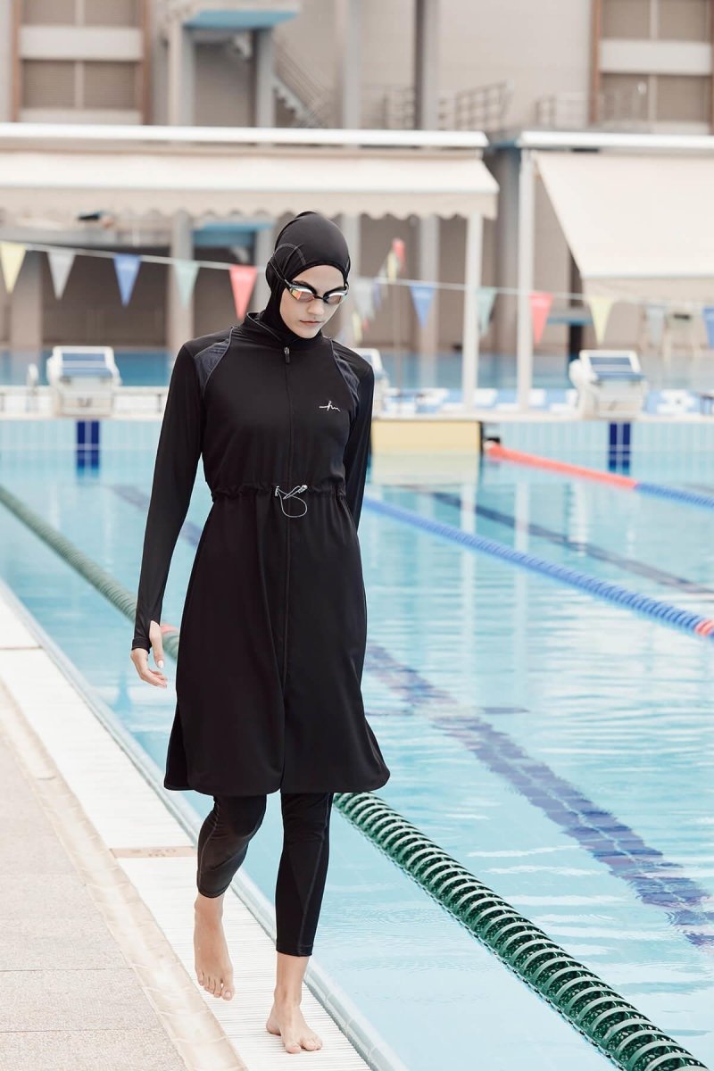 Haşema Performance Series Honeycomb Texture Detailed Black 5-Piece Burkini Set HSM-2001-24 - ihvan