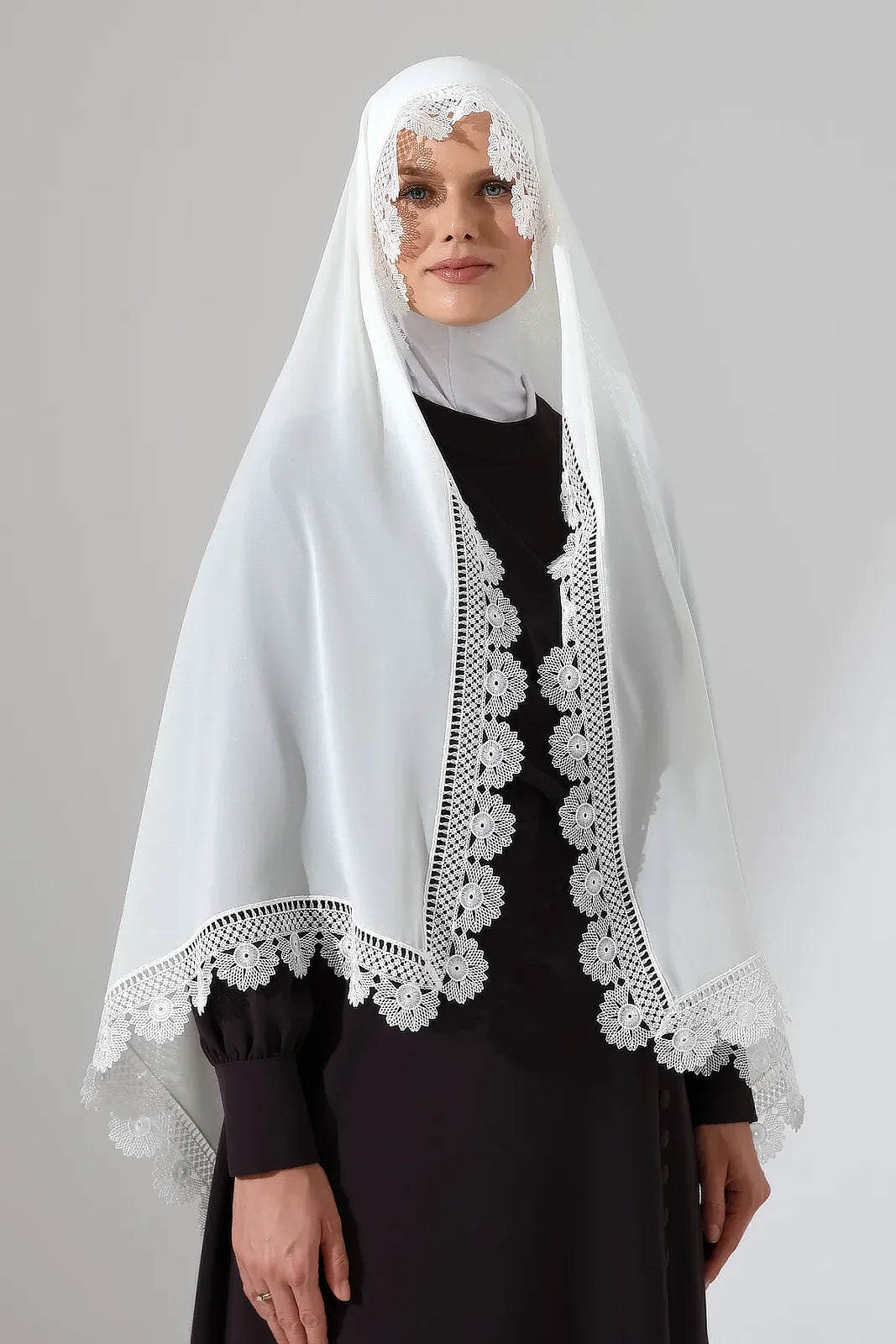 Lace Prayer Scarf with Needlework Embroidery – Demor Fabric