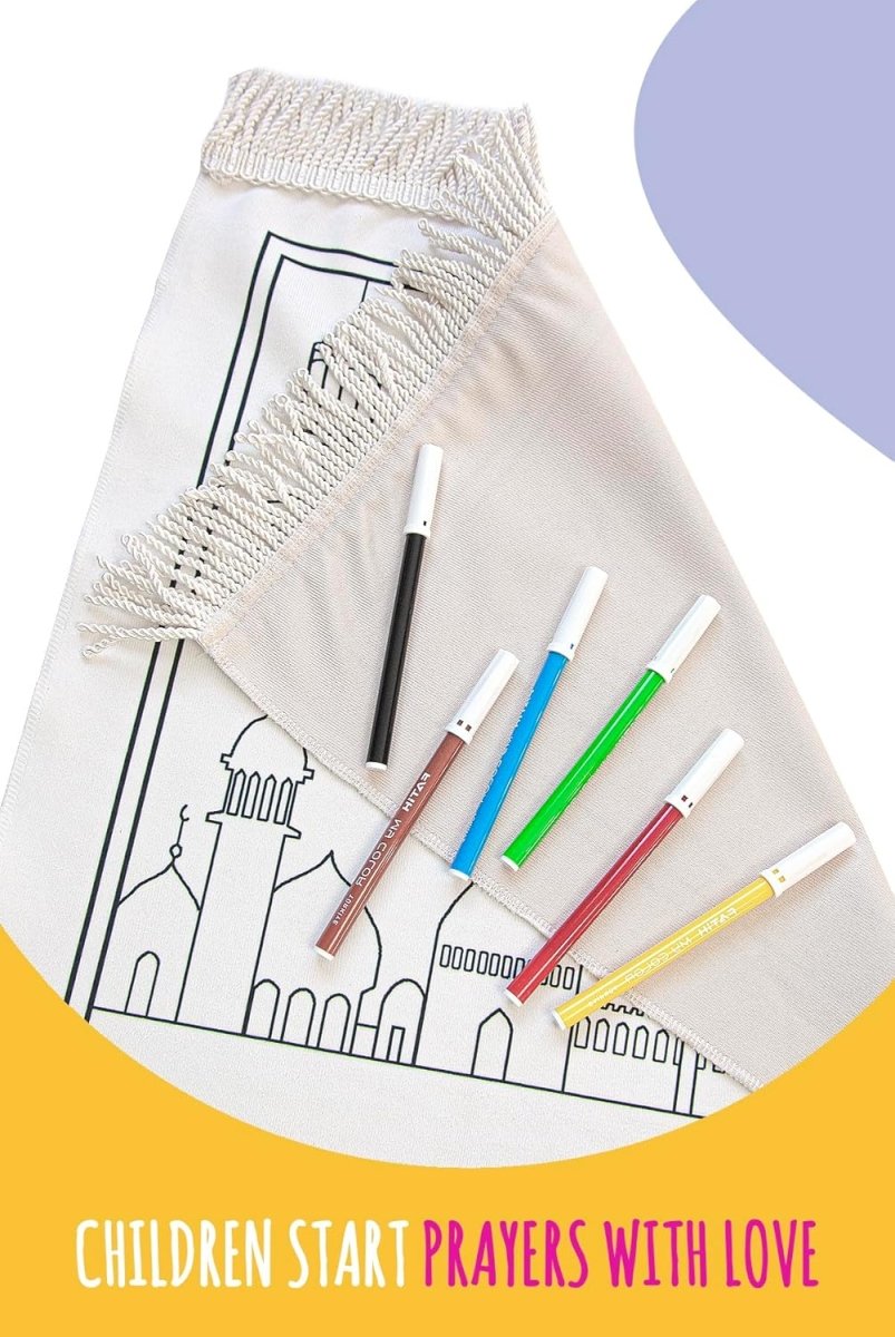 Islamic Prayer Rug Set for Kids | Paintable & Washable | Red - ihvan