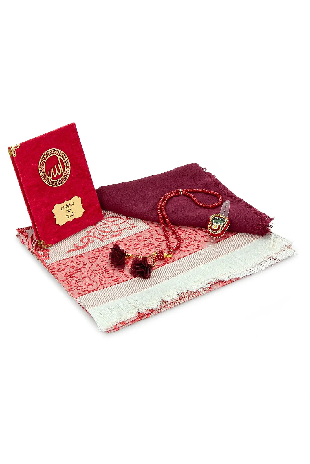 Personalised Yaseen Gift Set with Prayer Mat, Shawl, Tasbih & Acrylic Carry Case