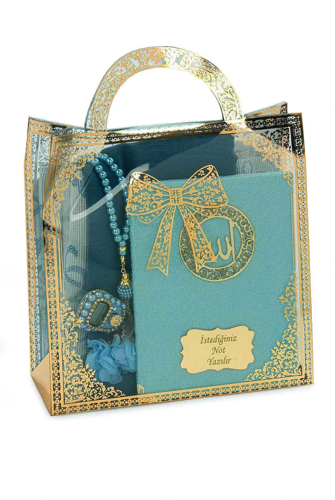 Personalised Yaseen Gift Set with Prayer Mat, Shawl, Tasbih & Acrylic Carry Case