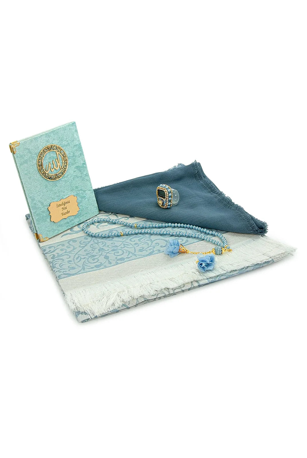 Personalised Yaseen Gift Set with Prayer Mat, Shawl, Tasbih & Acrylic Carry Case
