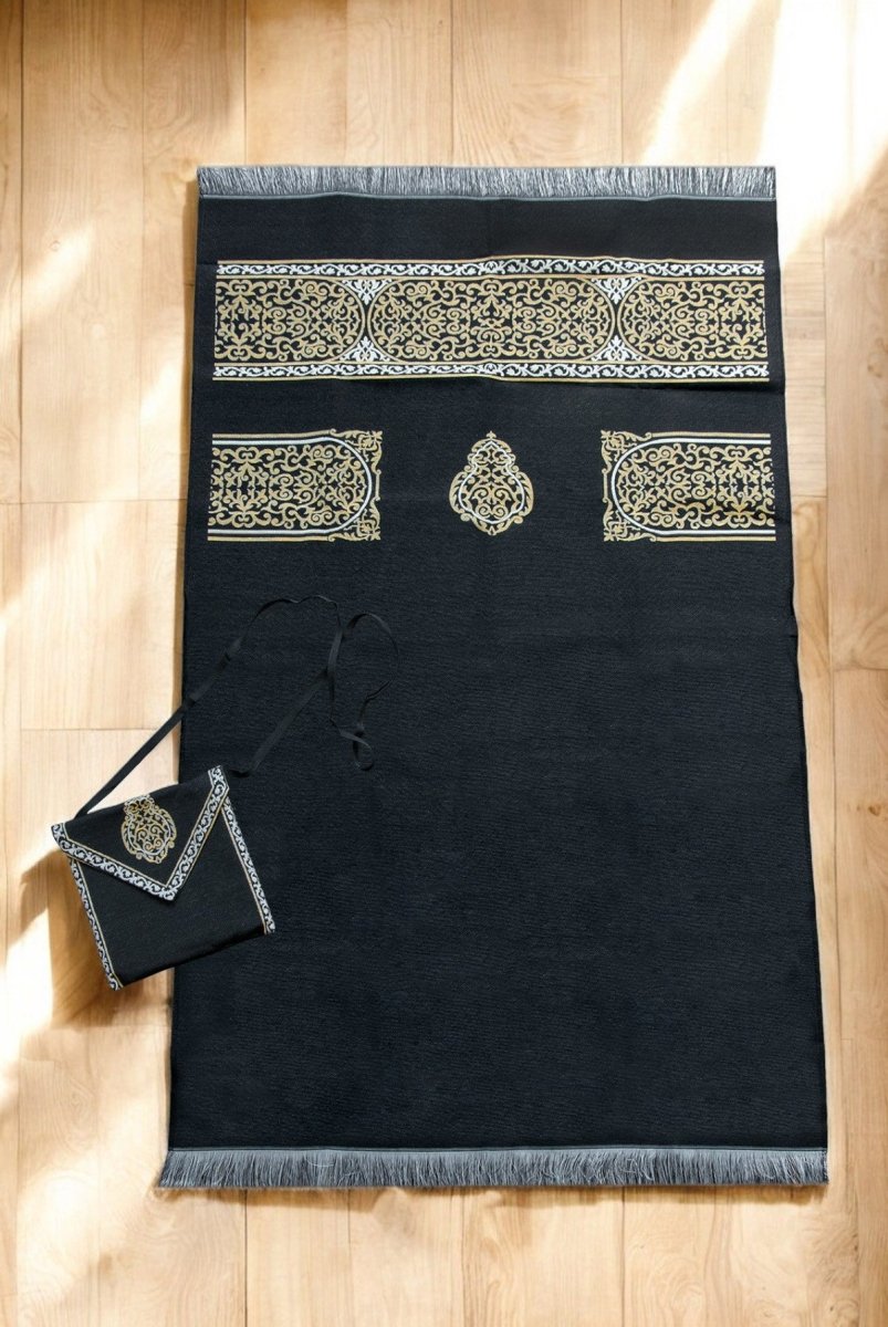 Kaaba Cover Pattern Portable Prayer Rug with Shoulder Bag – Gobelin Fabric - ihvan