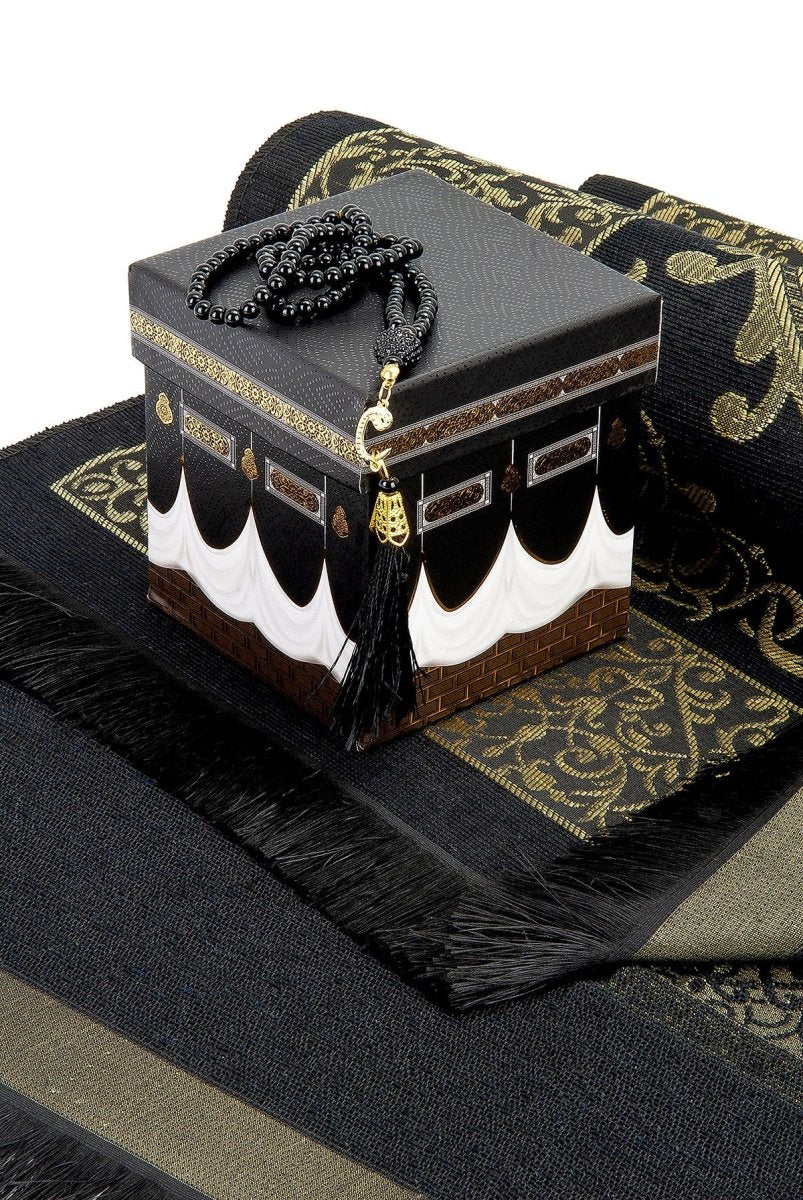Kaaba Gift Set – Luxury Prayer Rug and Pearl Tasbeeh with Kaaba Model - ihvan