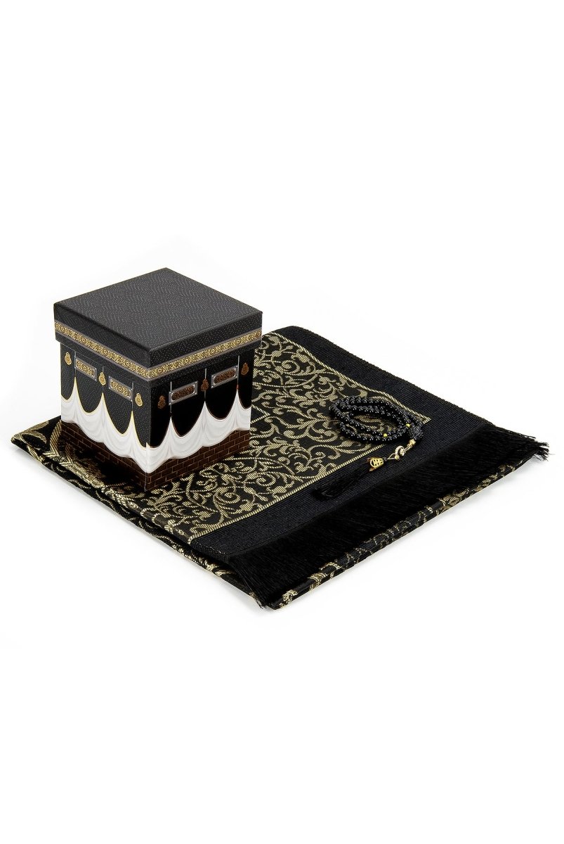 Kaaba Gift Set – Luxury Prayer Rug and Pearl Tasbeeh with Kaaba Model - ihvan