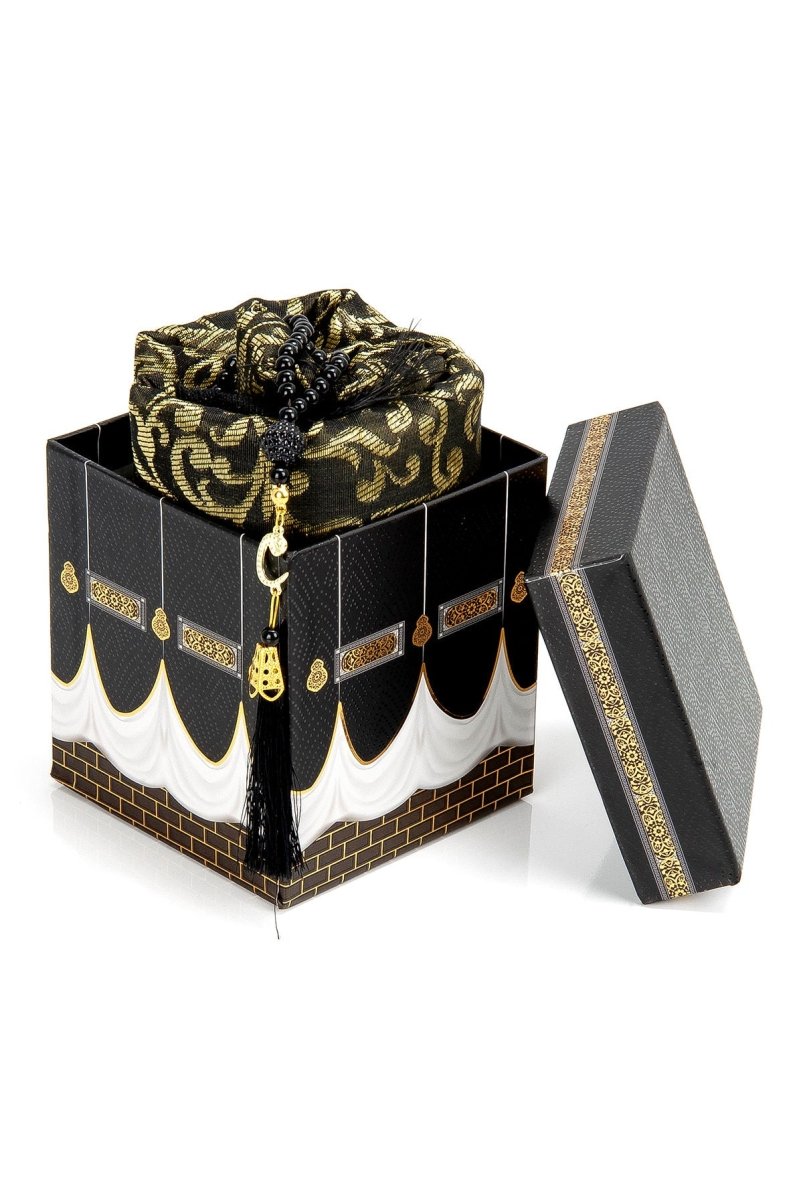 Kaaba Gift Set – Luxury Prayer Rug and Pearl Tasbeeh with Kaaba Model - ihvan