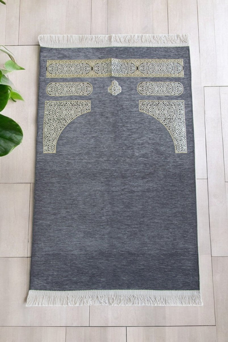 Kaaba Pattern Chenille Prayer Rug with Braided Tassels – Luxury Sajadah - ihvan
