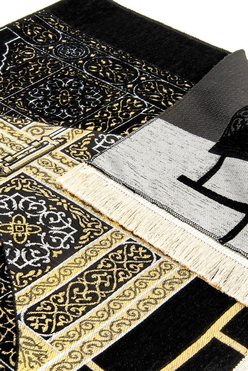 Kaaba Pattern Ultra Plus Chenille Prayer Rug – Black - ihvan