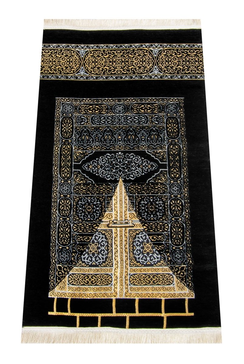 Kaaba Pattern Ultra Plus Chenille Prayer Rug – Black - ihvan