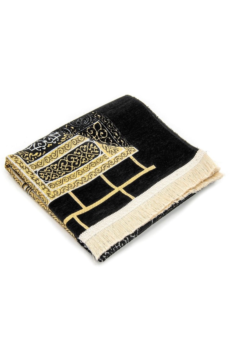 Kaaba Pattern Ultra Plus Chenille Prayer Rug – Black - ihvan