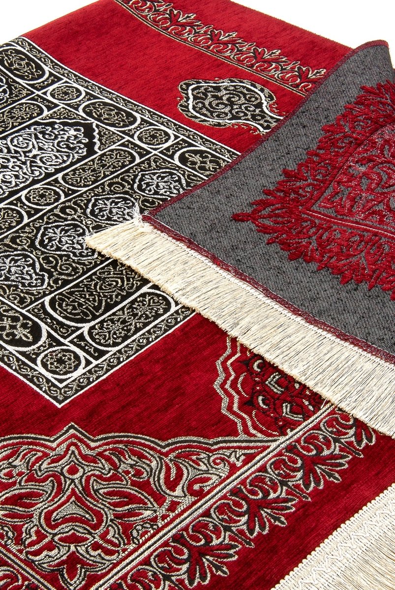 Kaaba Pattern Ultra Plus Chenille Prayer Rug – Red - ihvan