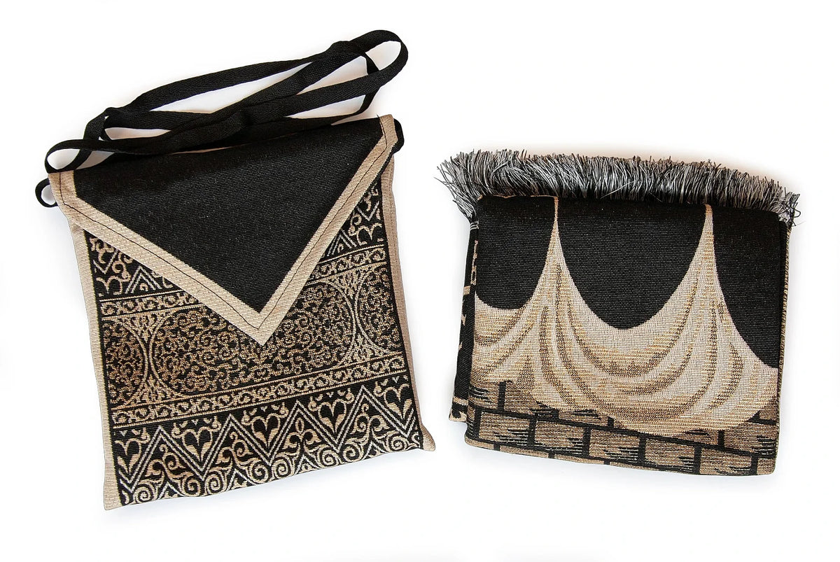 Kaaba Patterned Chenille Prayer Mat Set with Carry Bag