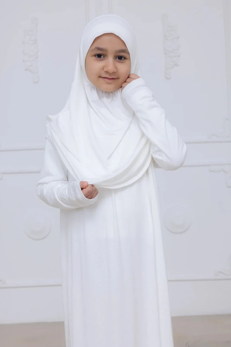 Kids One-Piece Prayer Dress with Attached Hijab – Easy Slip-On Salah Outfit - ihvan