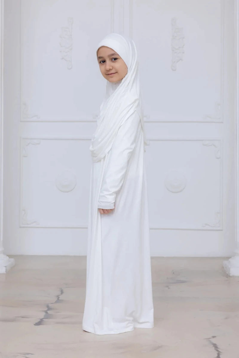Kids One-Piece Prayer Dress with Attached Hijab – Easy Slip-On Salah Outfit - ihvan