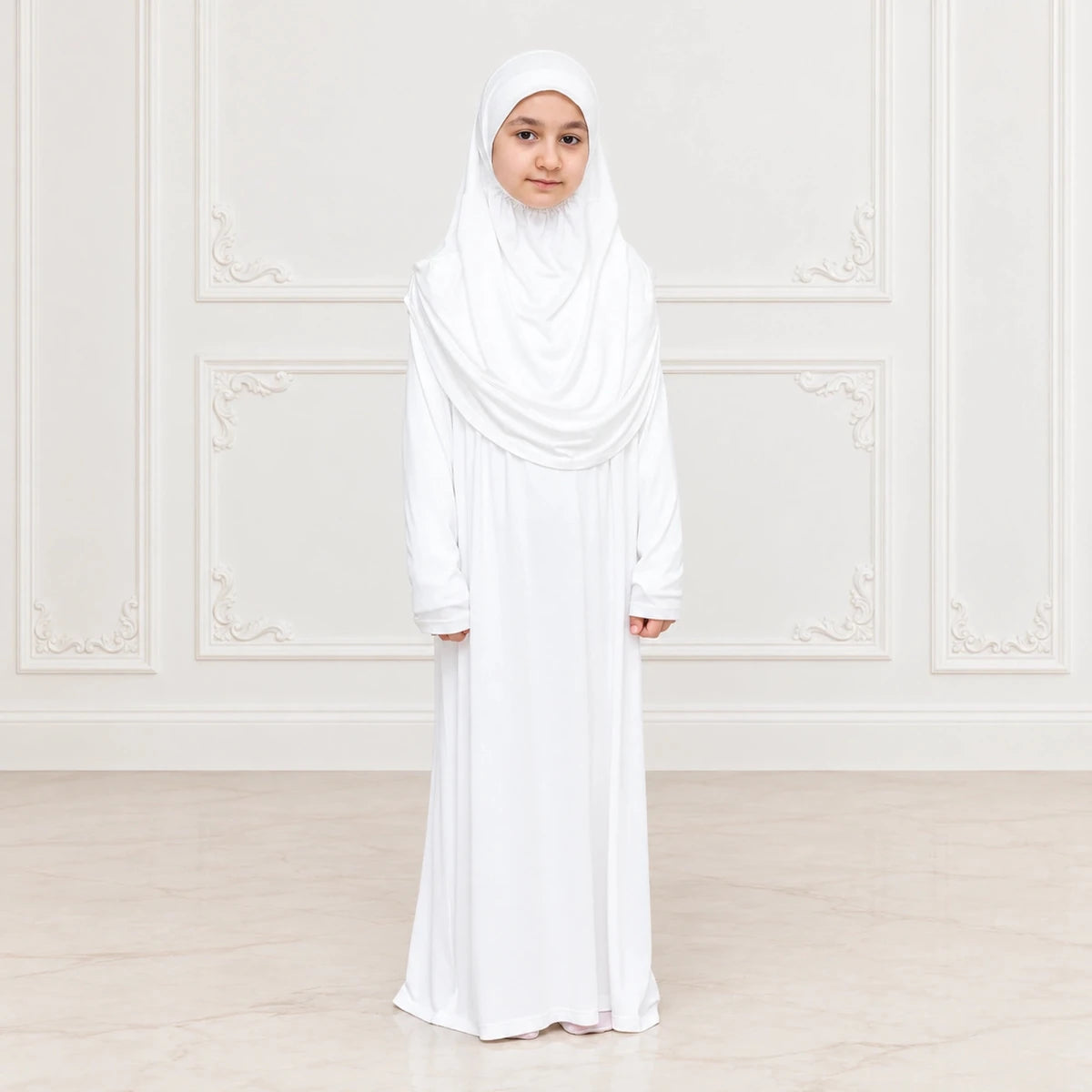 Kids One-Piece Prayer Dress with Attached Hijab – Easy Slip-On Salah Outfit - ihvan