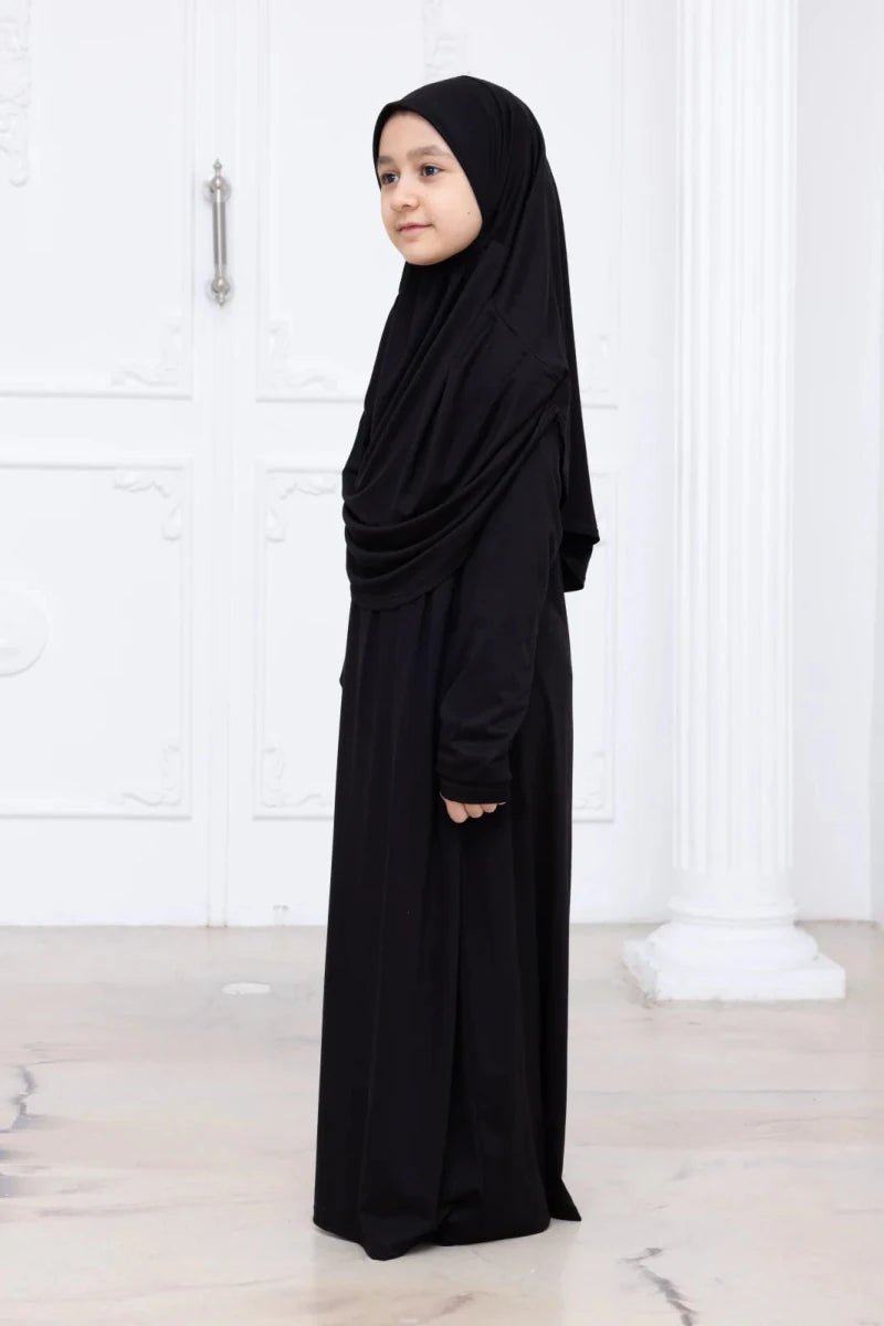 Kids One-Piece Prayer Dress with Attached Hijab – Easy Slip-On Salah Outfit - ihvan