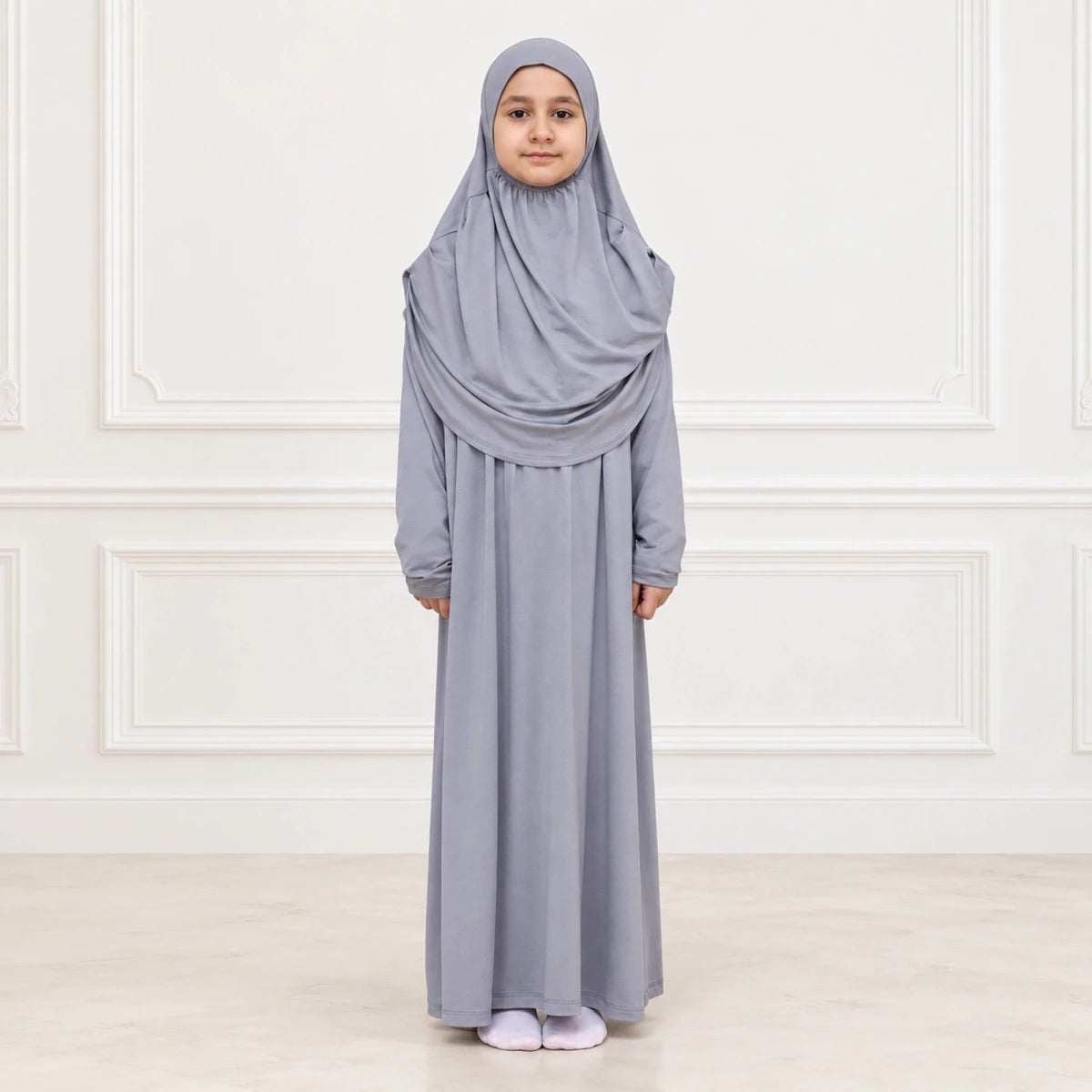 Kids One-Piece Prayer Dress with Attached Hijab – Easy Slip-On Salah Outfit - ihvan