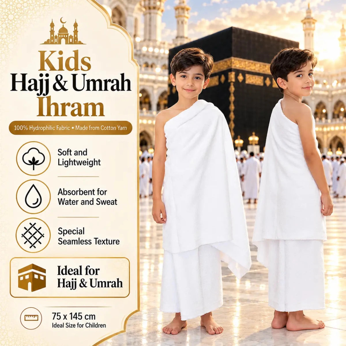 Kids Two-Piece Cotton Ihram Set for Hajj & Umrah - ihvan