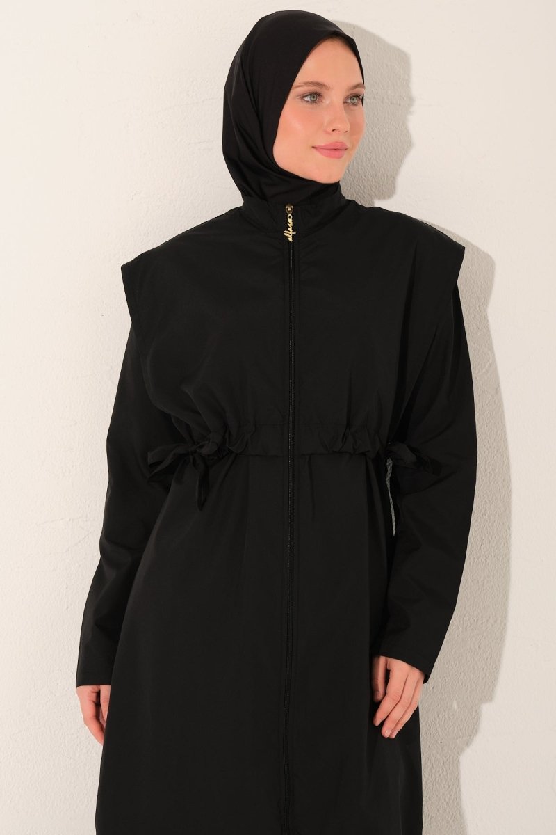 Long, Fully Covered Hijab Swimsuit with Side Ties 26541 - 26 Black - ihvan