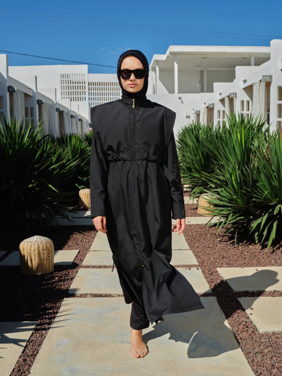 Long, Fully Covered Hijab Swimsuit with Side Ties 26541 - 26 Black - ihvan