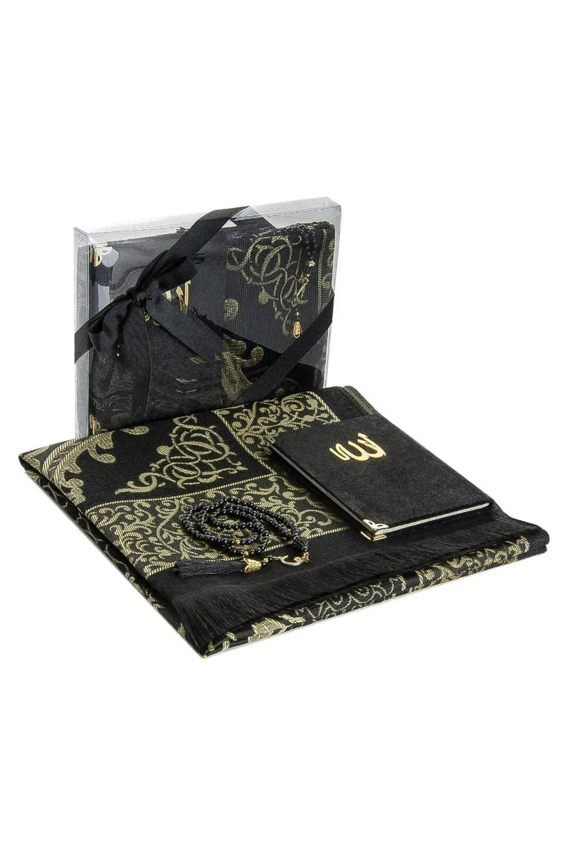 Luxury Dowry Prayer Set – Tafta Prayer Rug, Velvet Yasin Book & Tasbeeh in Gift Box - ihvan