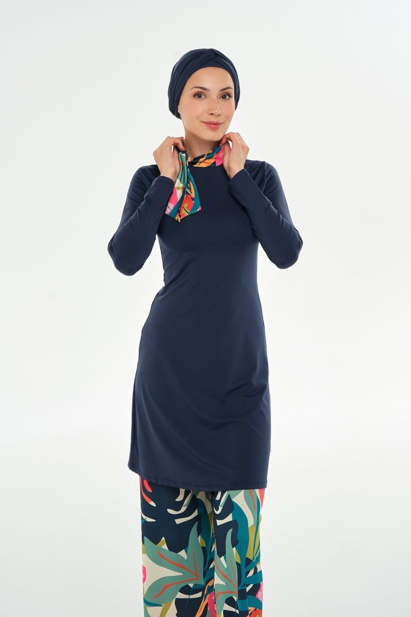 Maresiva Hana Long - Sleeved Fully Covered Hijab Swimsuit 2114 - 25 Dark Navy - ihvan
