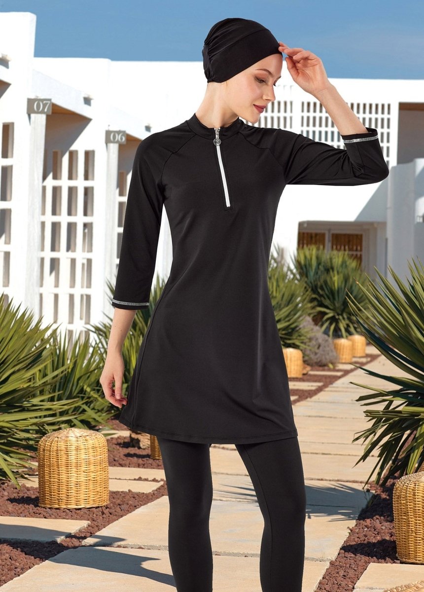 Maresiva Julya Short - Sleeved Swimsuit for Pool Use, Model 2600 - 25, Black - ihvan