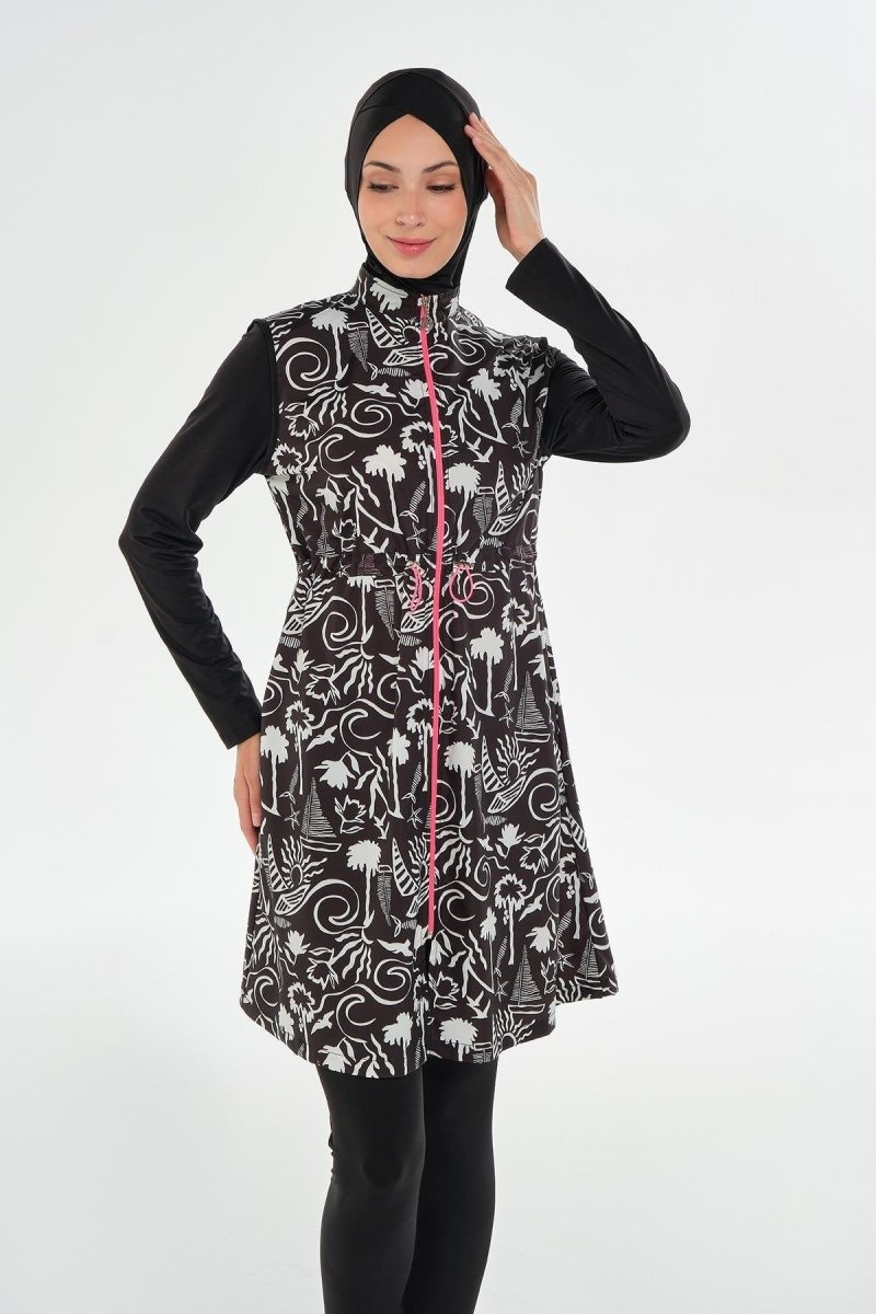 Maresiva Long - Sleeved Fully Covered Modest Swimsuit 2306 - 25 Black - ihvan