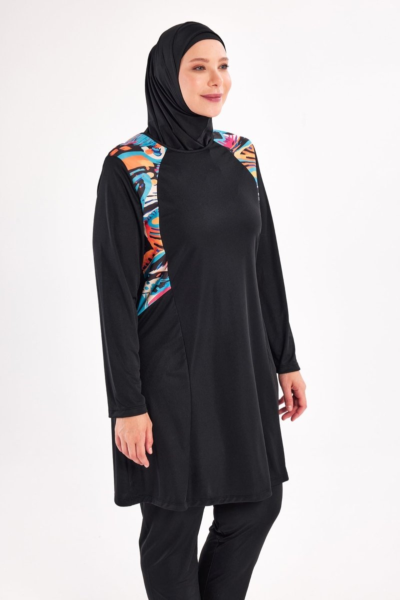 Maresiva Milan Long Sleeve Plus Size Full Coverage Hijab Swimsuit 3802 - 25 Black - ihvan