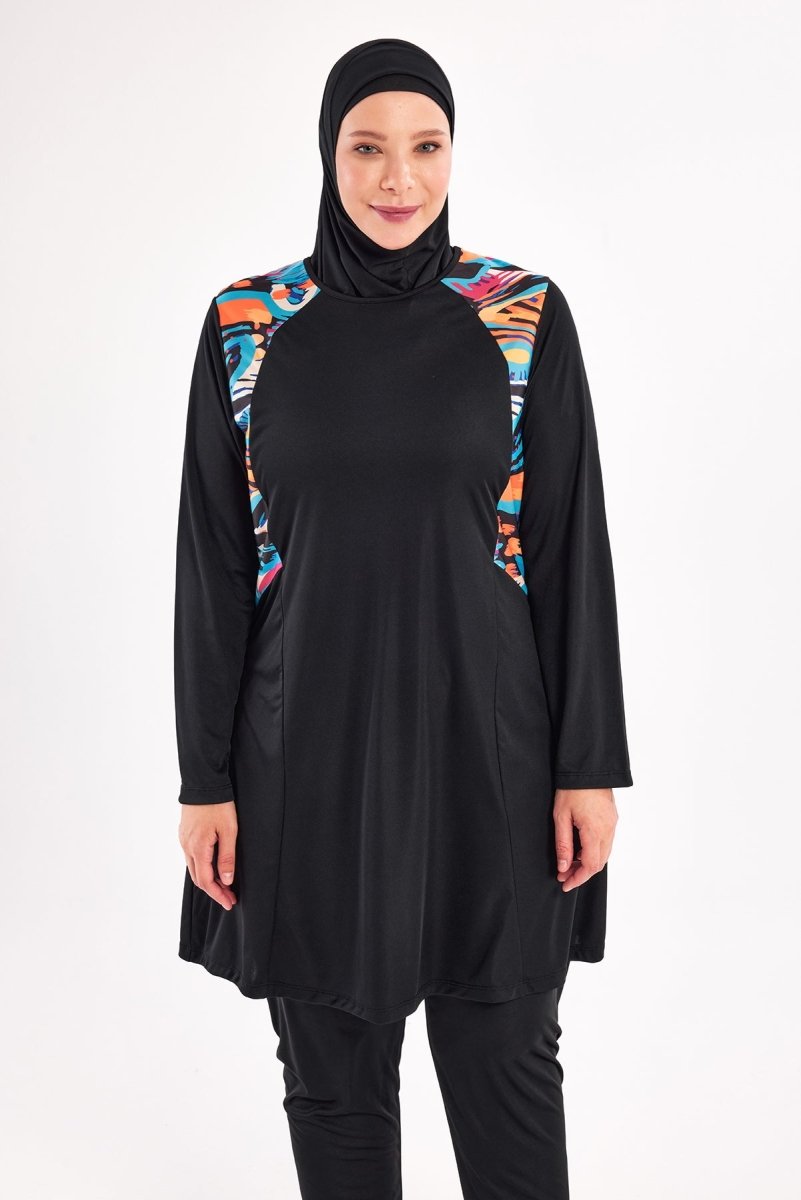 Maresiva Milan Long Sleeve Plus Size Full Coverage Hijab Swimsuit 3802 - 25 Black - ihvan