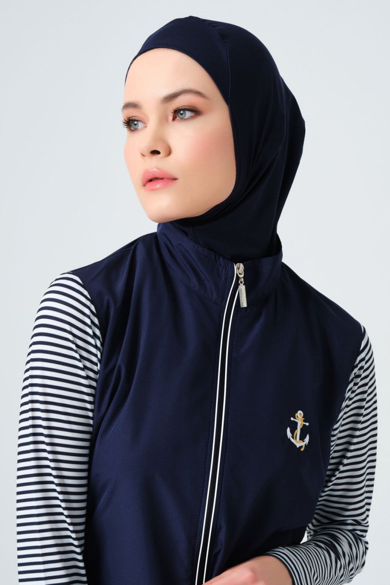 Marin Long - Sleeved Navy Blue Women's Full Coverage Hijab Swimsuit 23438 - 25 - ihvan