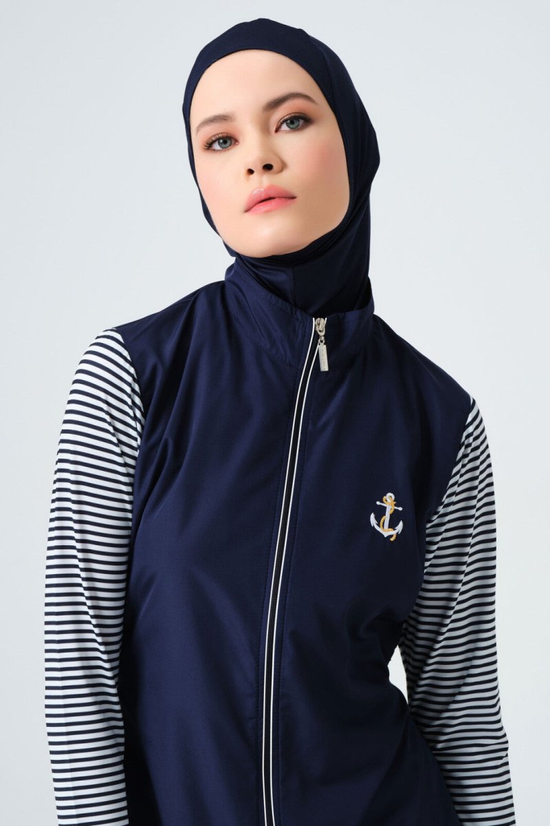 Marin Long - Sleeved Navy Blue Women's Full Coverage Hijab Swimsuit 23438 - 25 - ihvan