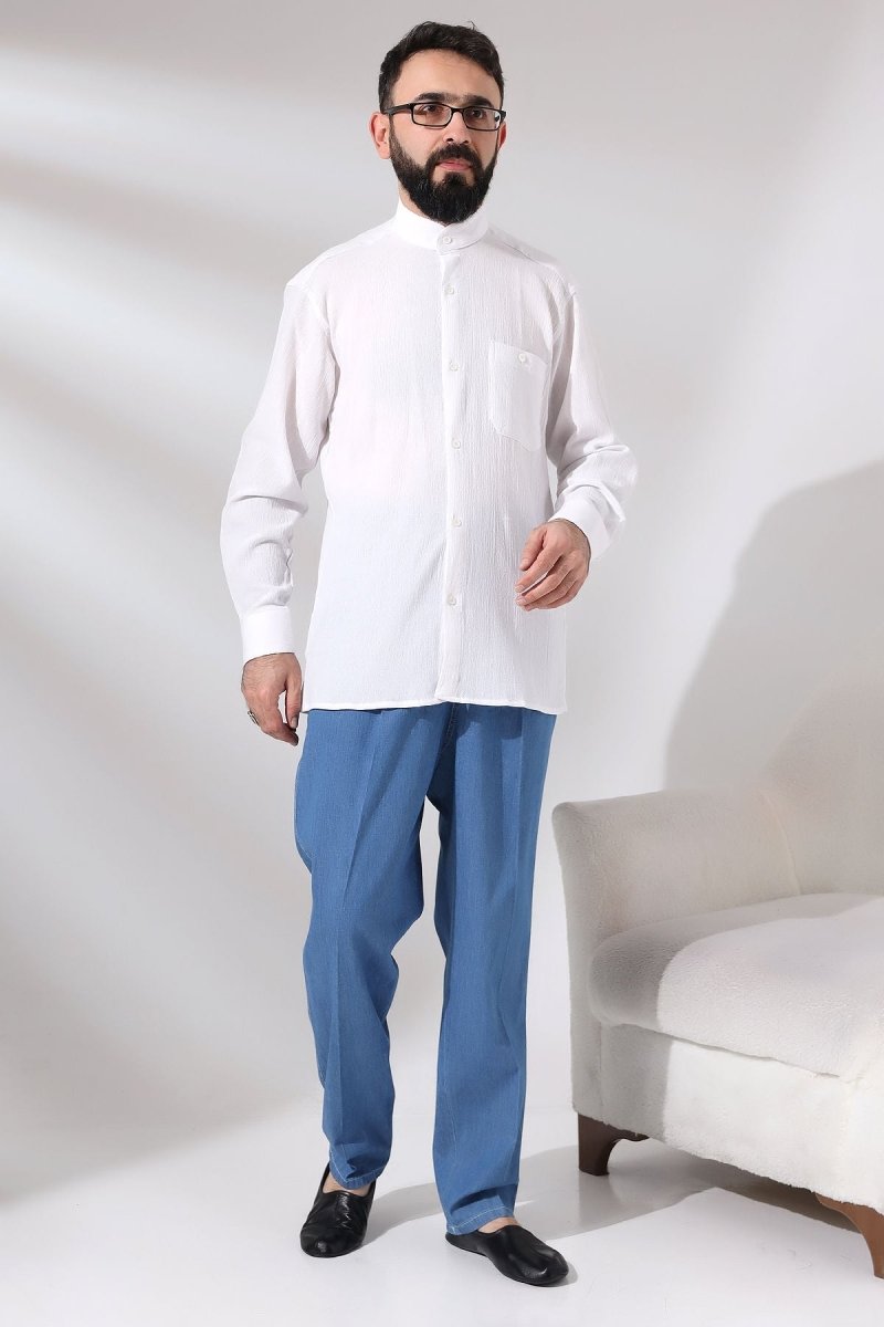 Men's Blue Maple Elastic Waist Relaxed Fit Denim Harem Pants - ihvan